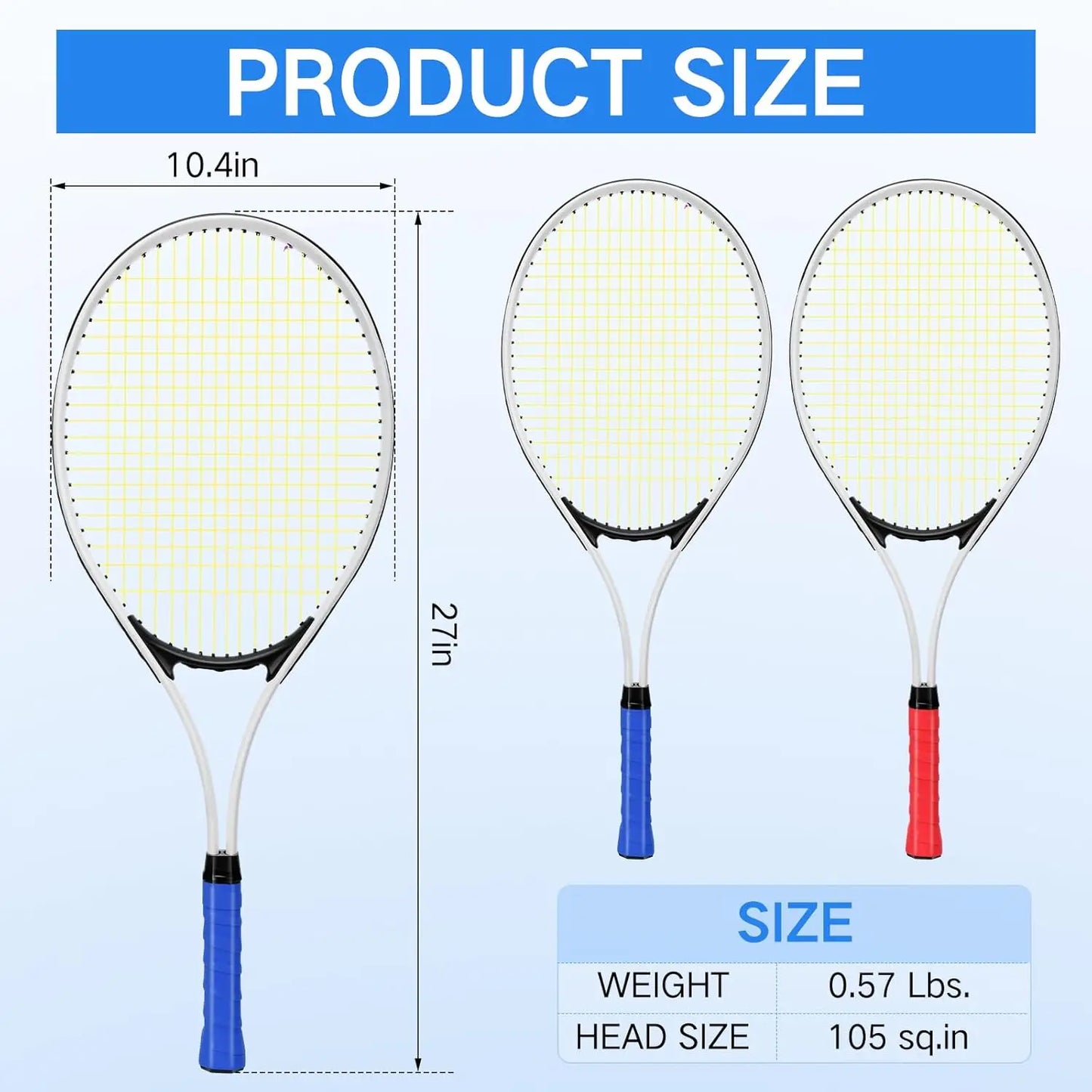 4 Adult Tennis Rackets with Balls, Lightweight 27" Racquet for Training Beginners, Includes Bag