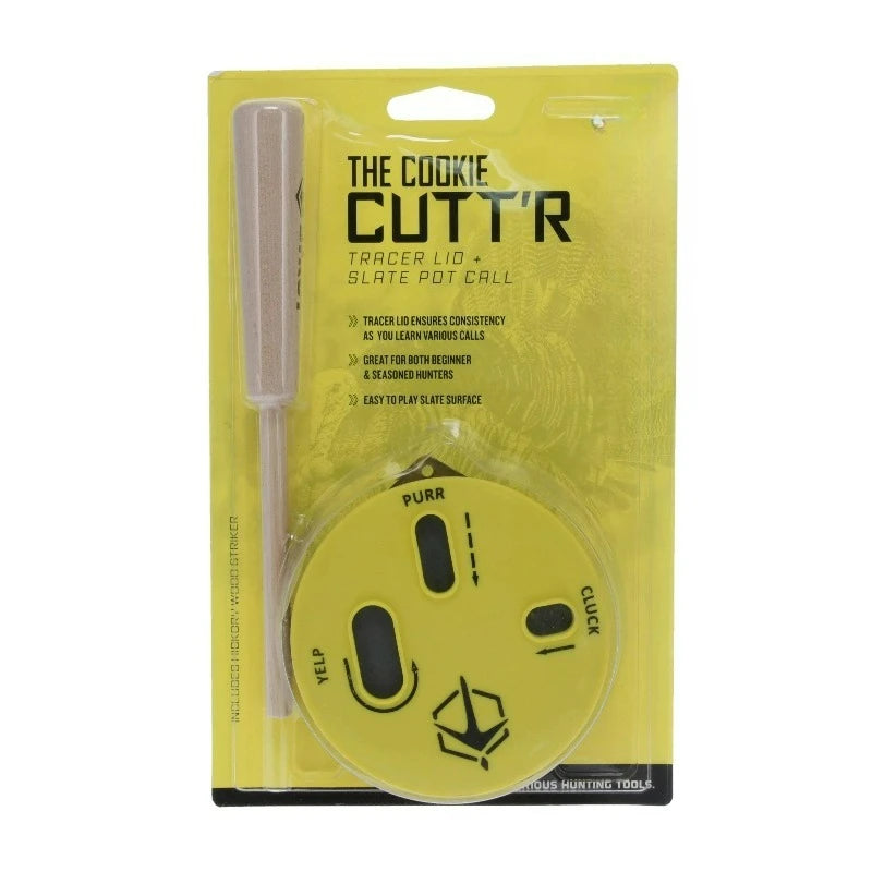 Cookie Cutt'R Tracer Turkey Clucks Yelps Purrs Hunting Friction Lid Slate Pot Call, Yellow