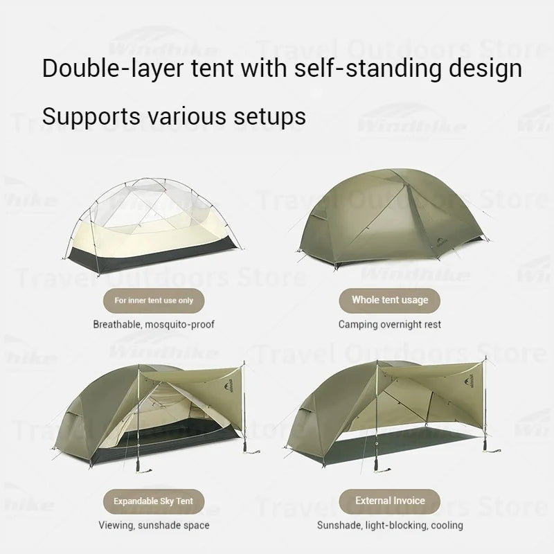 Naturehike Mongar Pro Camping Tent Travel 20D Nylon Tent 1/2/3Person Waterproof Backpacking 3 Season Ultralight Tent with Canopy