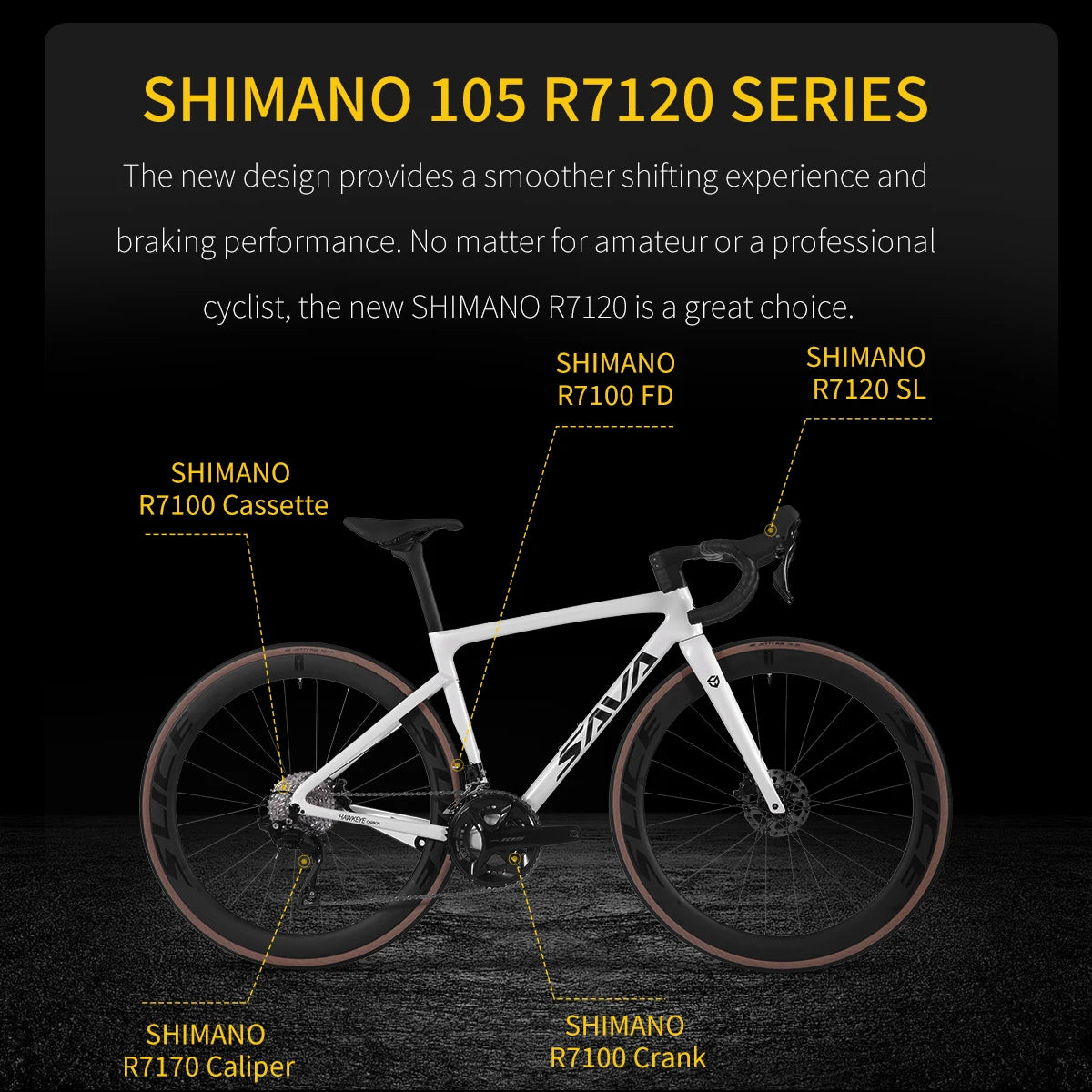 US Warehouse SAVA Carbon Fiber Road Bike F20 Carbon Fiber Racing Adult Bicycle Equipped With The Latest SHIMANO R7120 24-Speed