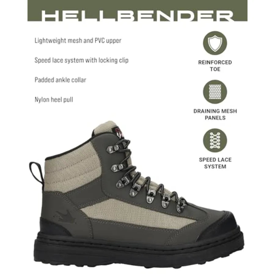 Men's Hellbender Waterproof Fishing Wading Boot for Fishing in Felt or Cleated Felt 10