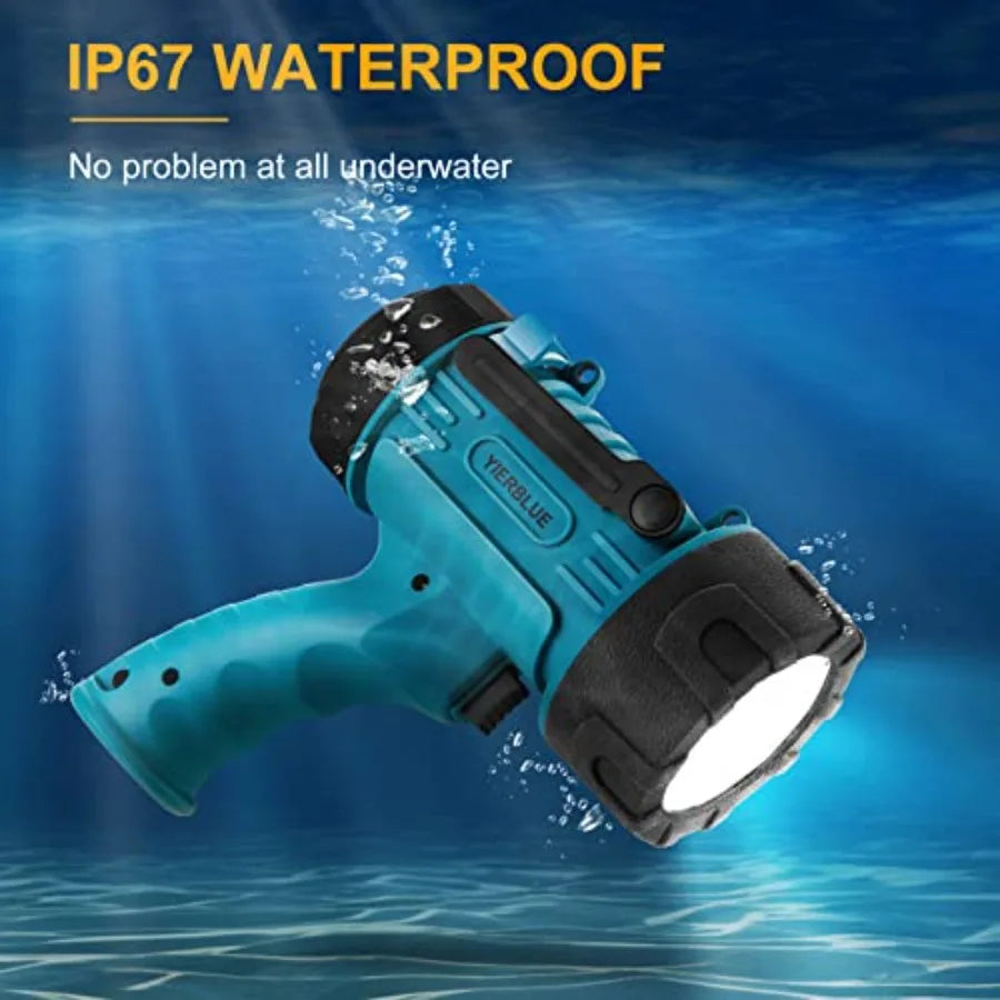 Rechargeable Spotlight Flashlight IP67 Waterproof with 1000, 000 Lumen LED, 12 Hours Long Running Spot Light, Impact Resistant