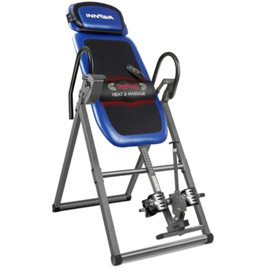 INNOVA HEALTH AND FITNESS ITM4800 Advanced Heat and Massage Inversion Table Black Blue Gray for Home Use Durable Material with
