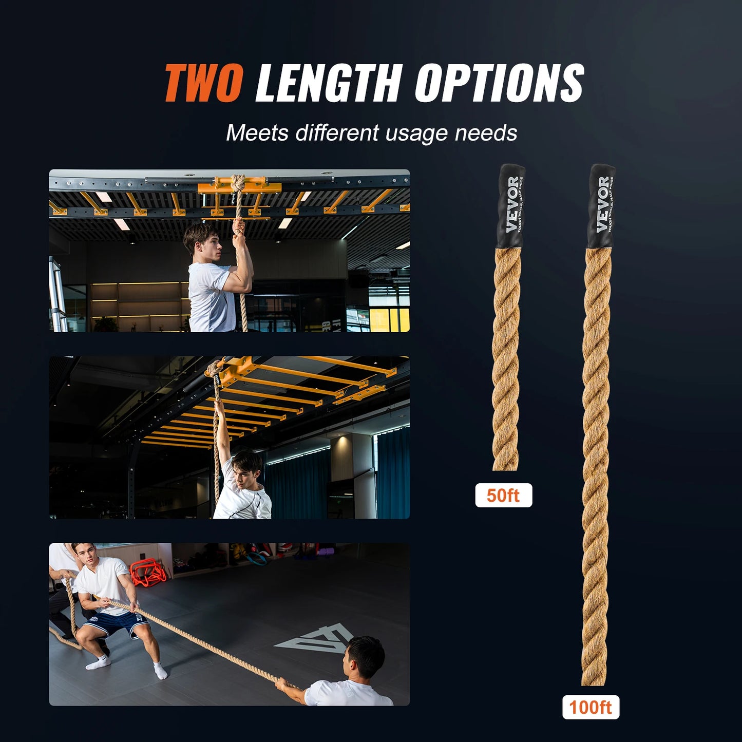 SucceBuy 50/100FT Gym Climbing Rope Length Gym Fitness Training Rope Gym Exercise Workout Rope for Climbing Rope for Fitness