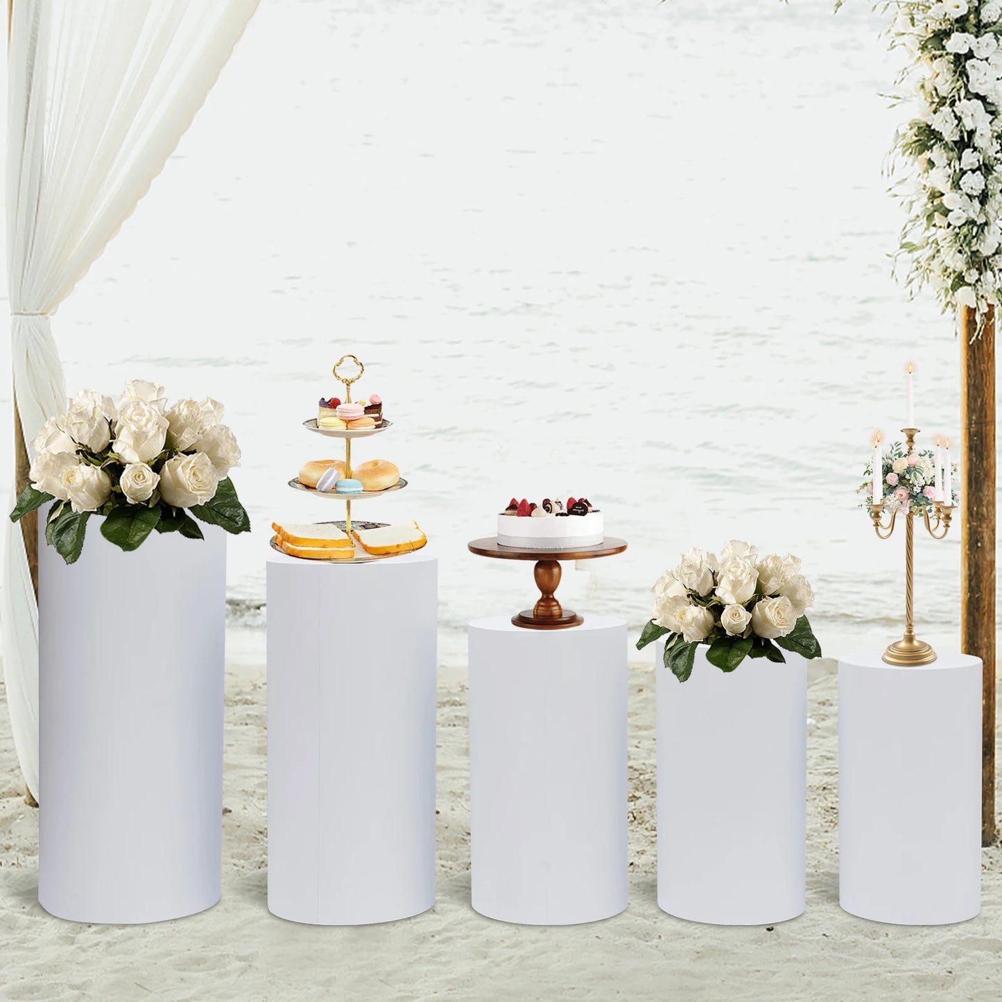 5/3Pcs Round Cylinder Pedestal Stand Freestanding Metal Cylinder Pedestal Wedding Birthday Party Cake Flower Display Pillars