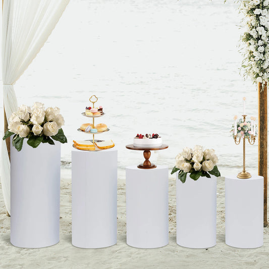 5/3Pcs Round Cylinder Pedestal Stand Freestanding Metal Cylinder Pedestal Wedding Birthday Party Cake Flower Display Pillars