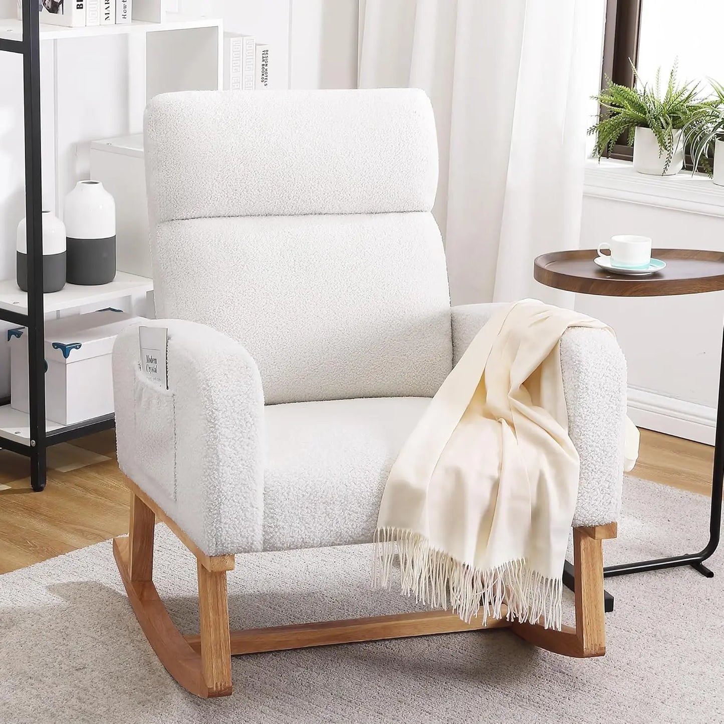 Rocking Chair Nursery, Sherpa Nursing Rocking Armchair for Mom Nursery Morden Rocker Chair with High Backrest, Customized
