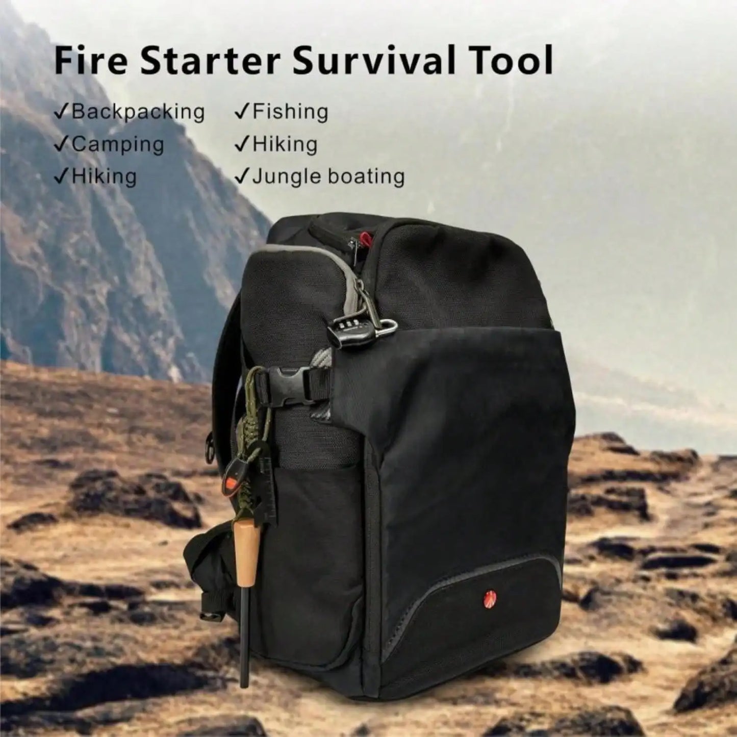 Fire Starter Survival Tool, 5/16" Ferro Rod With Paracord Lanyard, Multi-Tool Striker And Wooden Handle, Flint And Steel Fire Starter Kit For Your Hiking, Backpacking And Camping Essentials