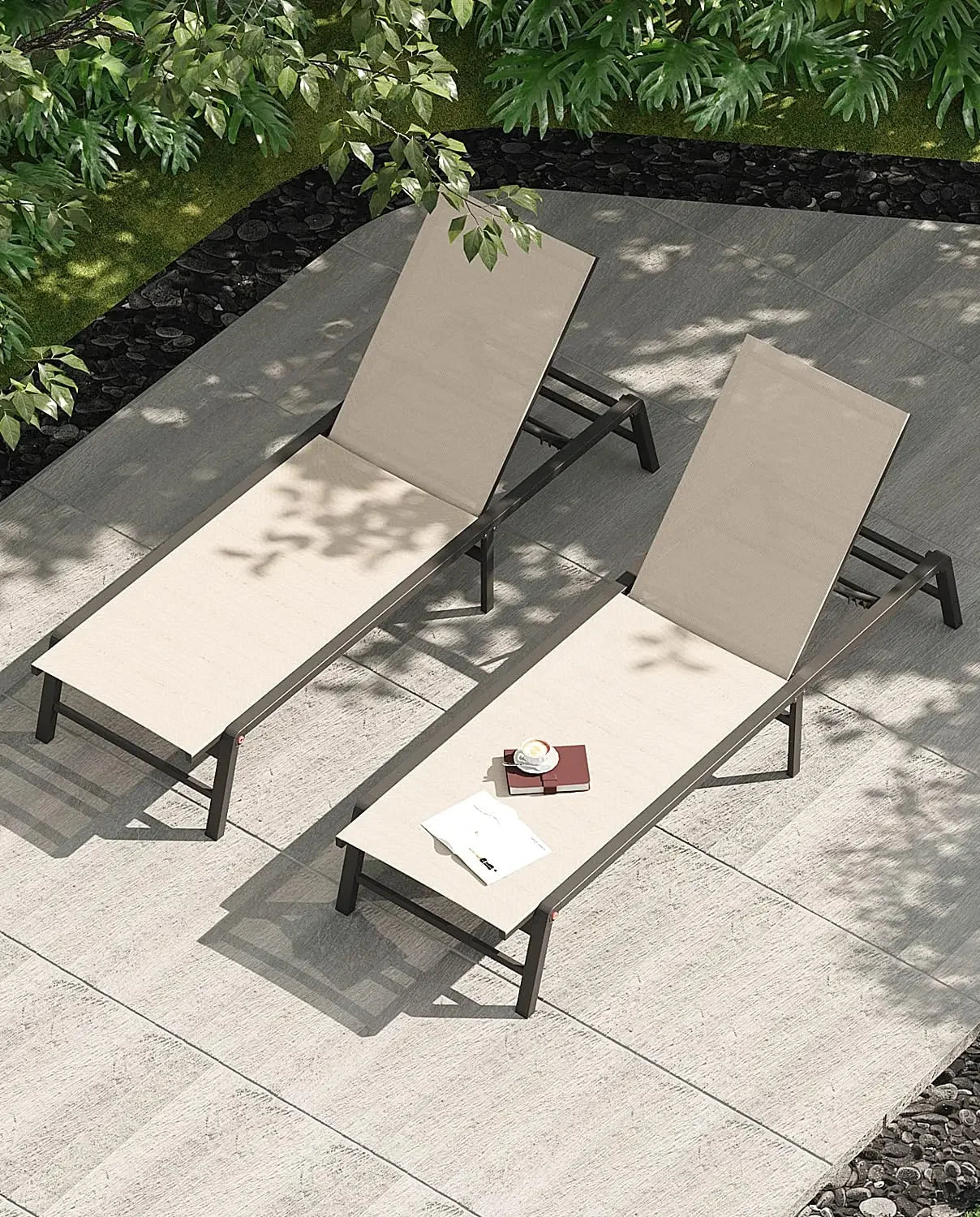 Aluminum Chaise Lounge Chair Outdoor, Foldable Patio Lounge Chair 2 Sets Assemble-Free, Pool Lounge Chairs with 5, Customized