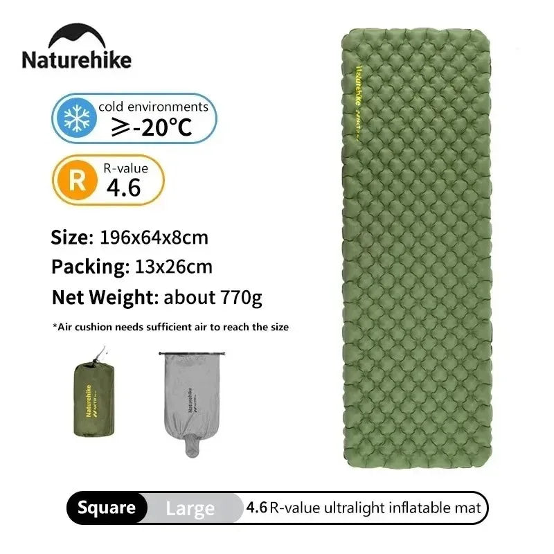 Naturehike R4.6 Inflatable Mattress Outdoor Camping Ultralight Sleeping Pad Single Folding TPU Nylon Hiking Moisture-proof Mat