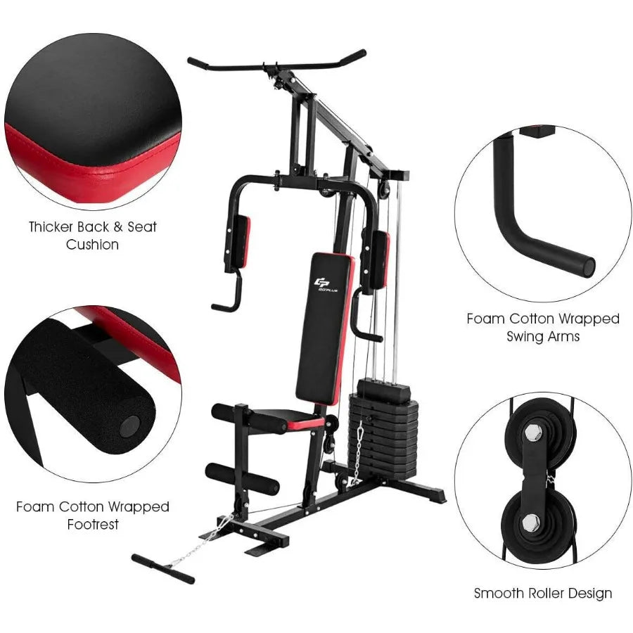 Multifunction Home Gym System, Workout Station with 100LBS Weight Stack, LAT Pulldown Machine Exercise Equipment for Total Body