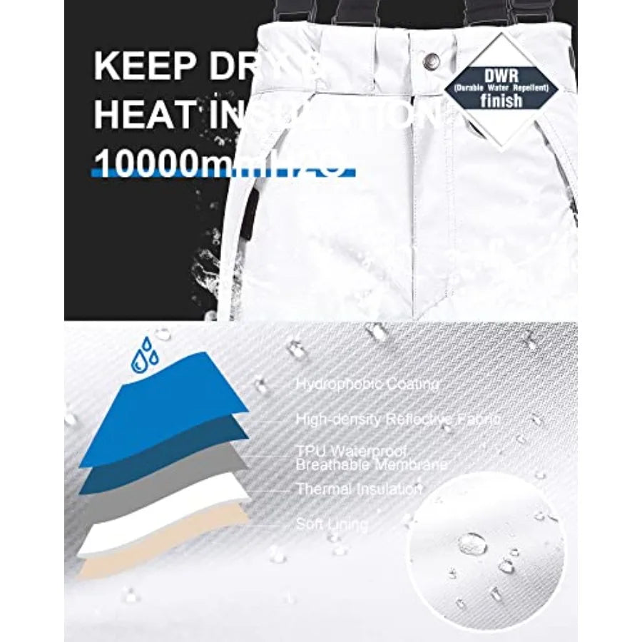 CREATMO US Men's Snow Pants Ski Bibs Waterproof Insulated Winter Snowboard Cargo