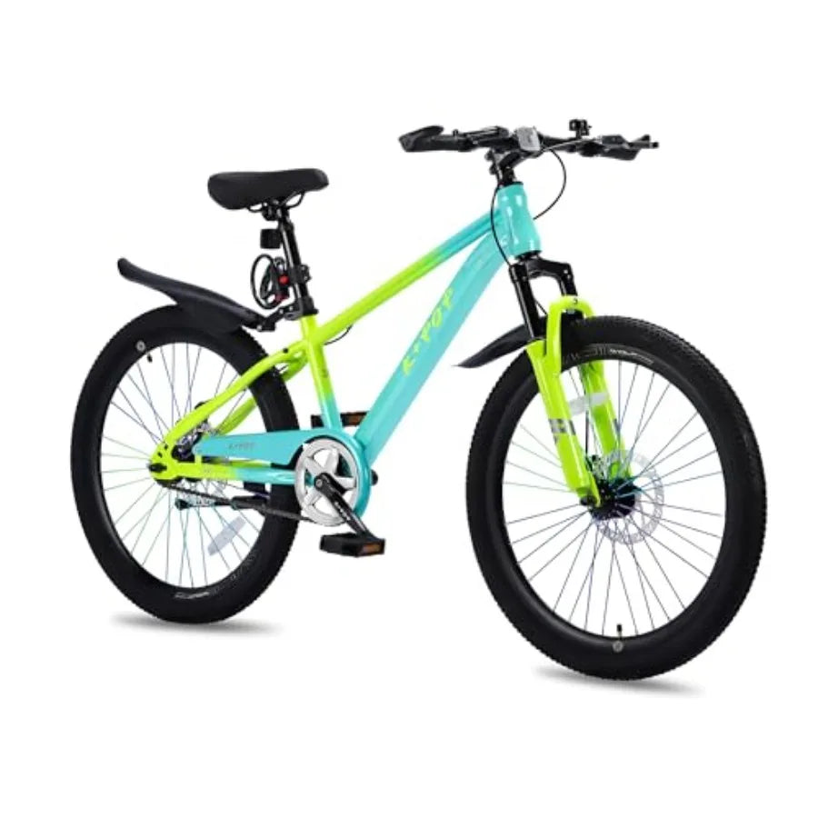 24 Inch Single Speed Mountain Bike for Boys Girls Ages 8-12, Lightweight Youth Bicycle with Front Suspension Fork, Front and Re