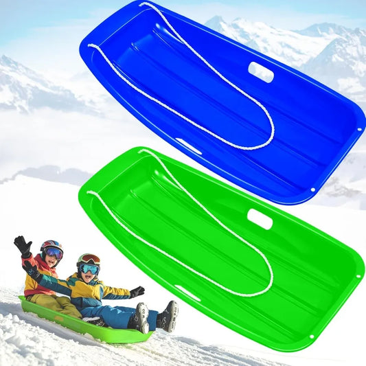 35 Heavy Duty Snow Sled for and Adults - Downhill Sprinter Toboggan with 2 Handles and Pull Ropes Red Winter Sledding Gift for