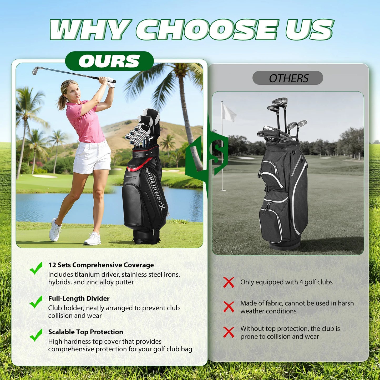 1 Set Men's Golf Club Set (3 Wooden Clubs, 1 Hybrid Club, 6 Iron Clubs, 1 Pitching Wedge, 1 Putter), Including Golf Bag And 5 Club Covers, Specially Designed for Right-handed Golfers | Suitable for Beginners And Intermediate