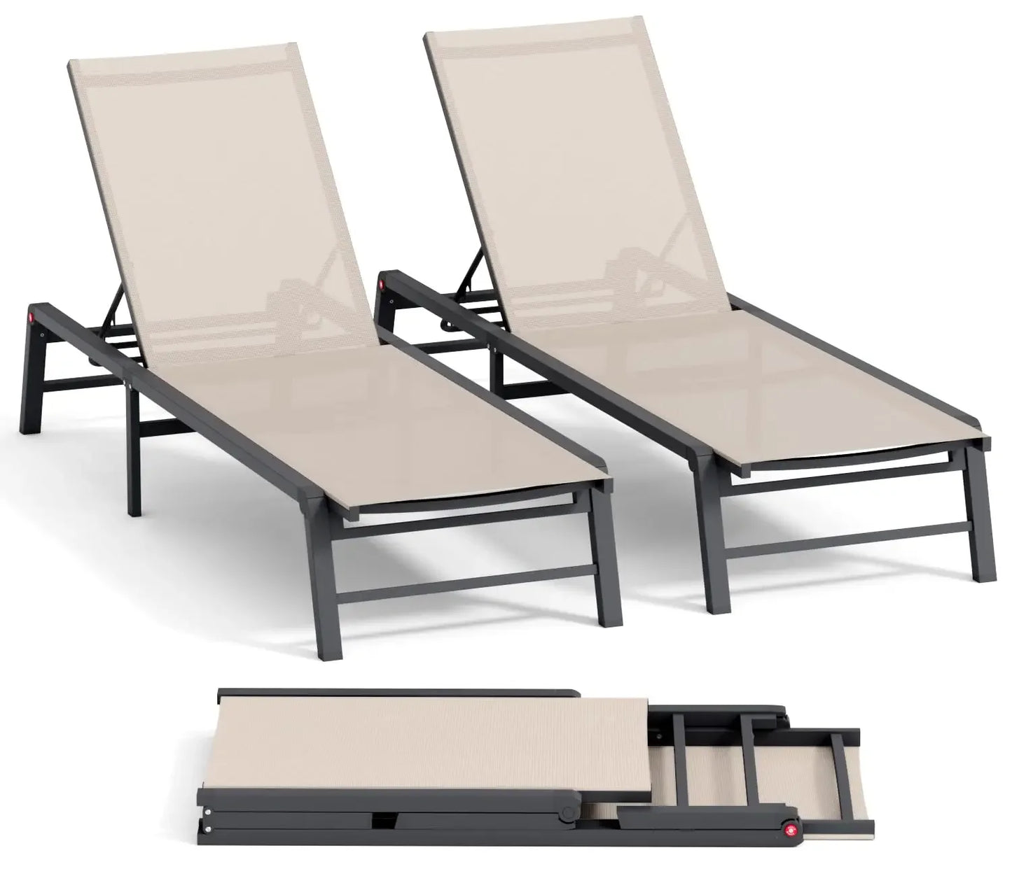 Aluminum Chaise Lounge Chair Outdoor, Foldable Patio Lounge Chair 2 Sets Assemble-Free, Pool Lounge Chairs with 5, Customized