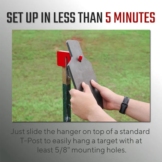 Elephant T-Post Target Hanger with 3/8" AR500 Steel Targets for Shooting -Made in USA - Easy Assembly - Built to Fit on Standard