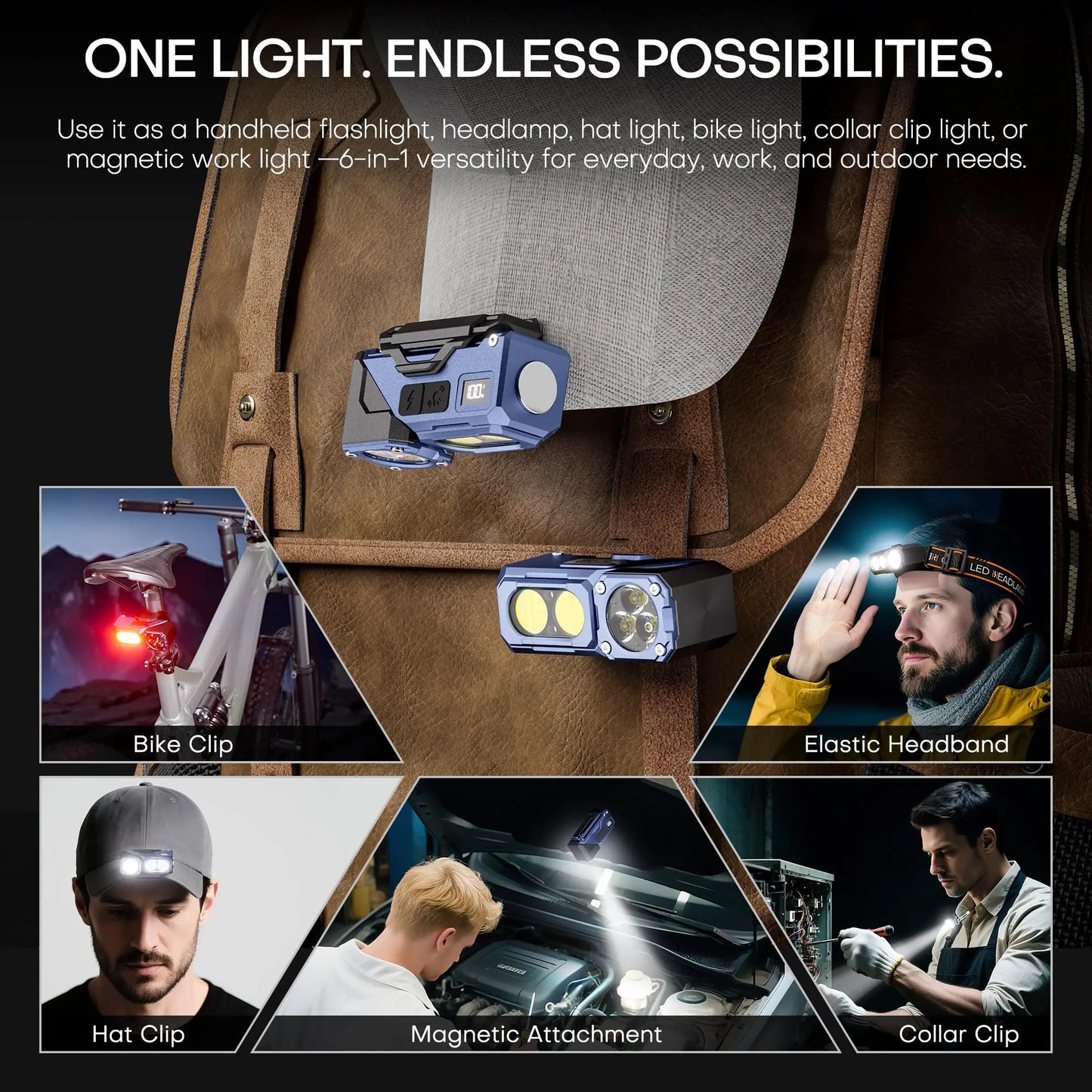 YEMAO Rechargeable EDC Flashlight,500LM Dual Light Sources Mini Torch with Red Light Sensor Headlamp Portable Pocket Flashlights