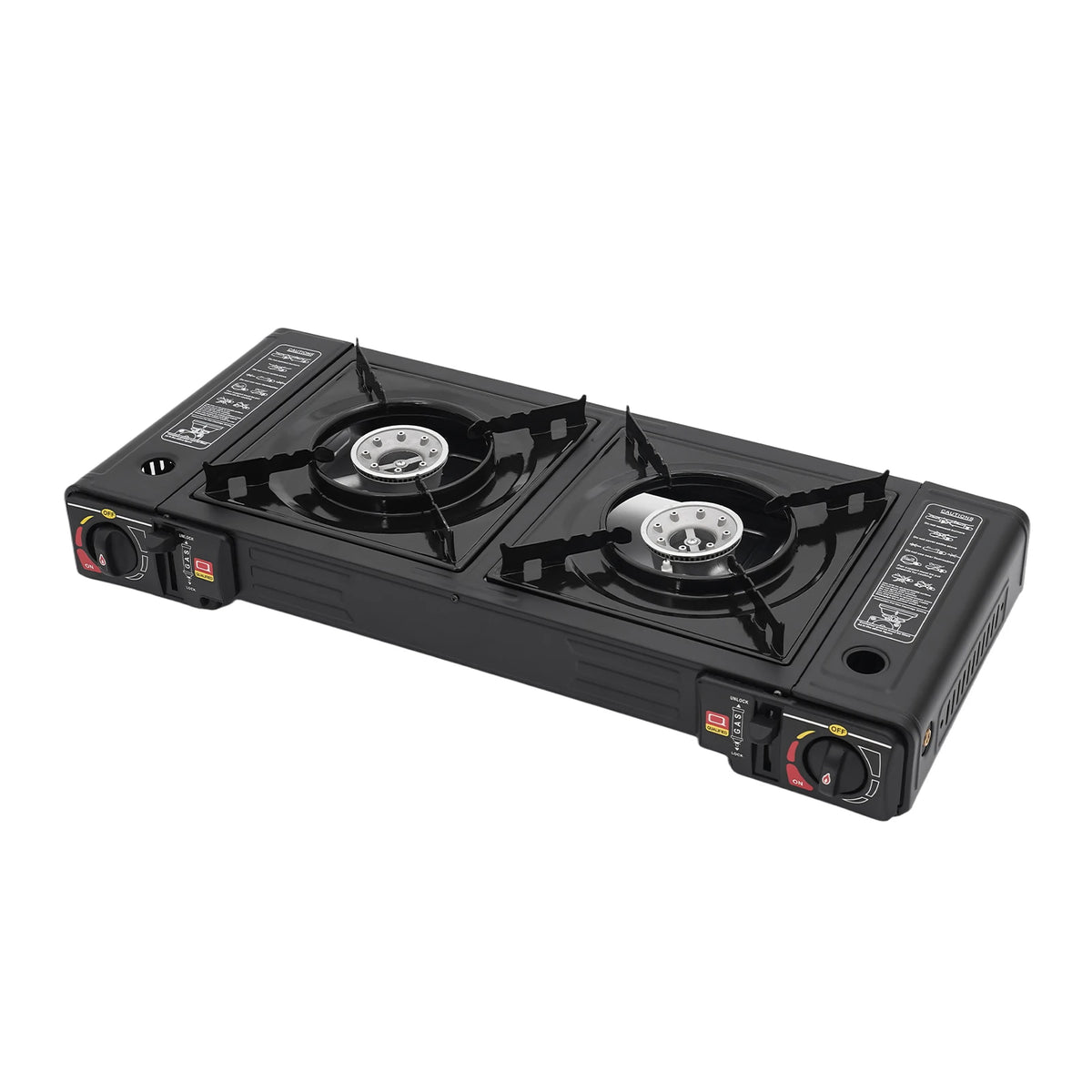 Portable Camping Stove, Outdoor Gas Cooker, Camp Cooking Range, Black 2‑Burner with Carry‑Case for Camping Picnic Backyard Party