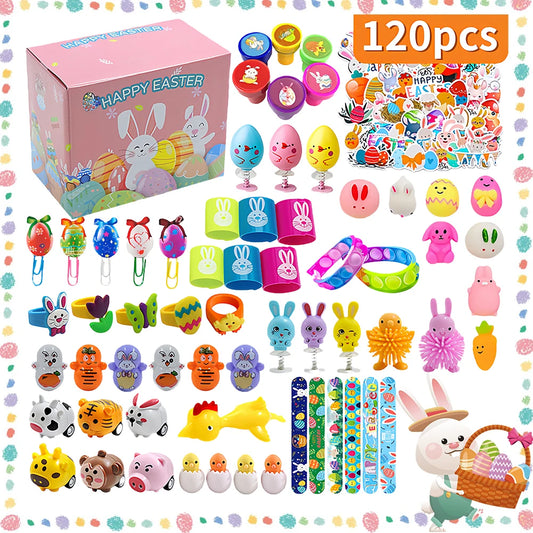 120Pcs Prefilled Easter Eggs Easter Egg Fillers with Assorted Toys Easter Basket Stuffers Easter Egg Toy for Boys Girls