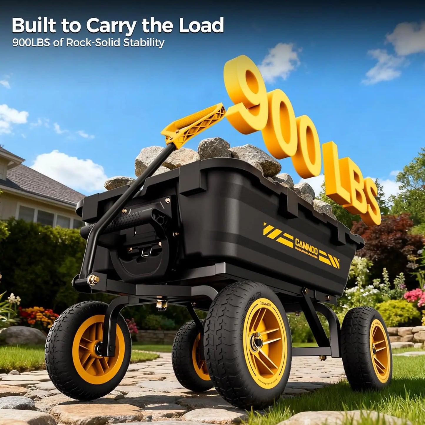 10in NO-FLAT TIRES 900lb Heavy-Duty Garden Dump Cart DIY Expandable Capacity Over 4 Cu.Ft. Utility Wagon