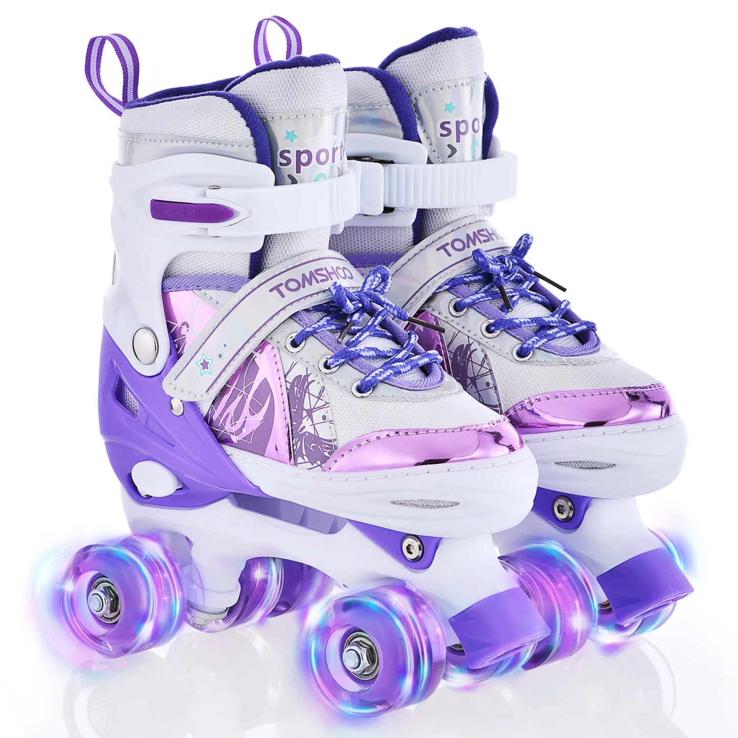 Portable Roller Skates for Kids 4 Size for Children Different Ages Adjustable Light Up LED Luminous Wheels Girls Roller Skates