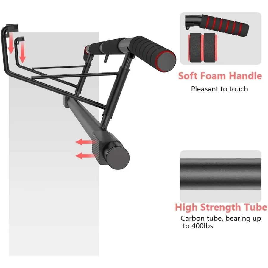 Pull Up Bar Doorway with Ergonomic Grip - Home Gym Chin-Up Frame - Multi-Angle Grip - 2024 Upgrade Smart Hook - Fits A
