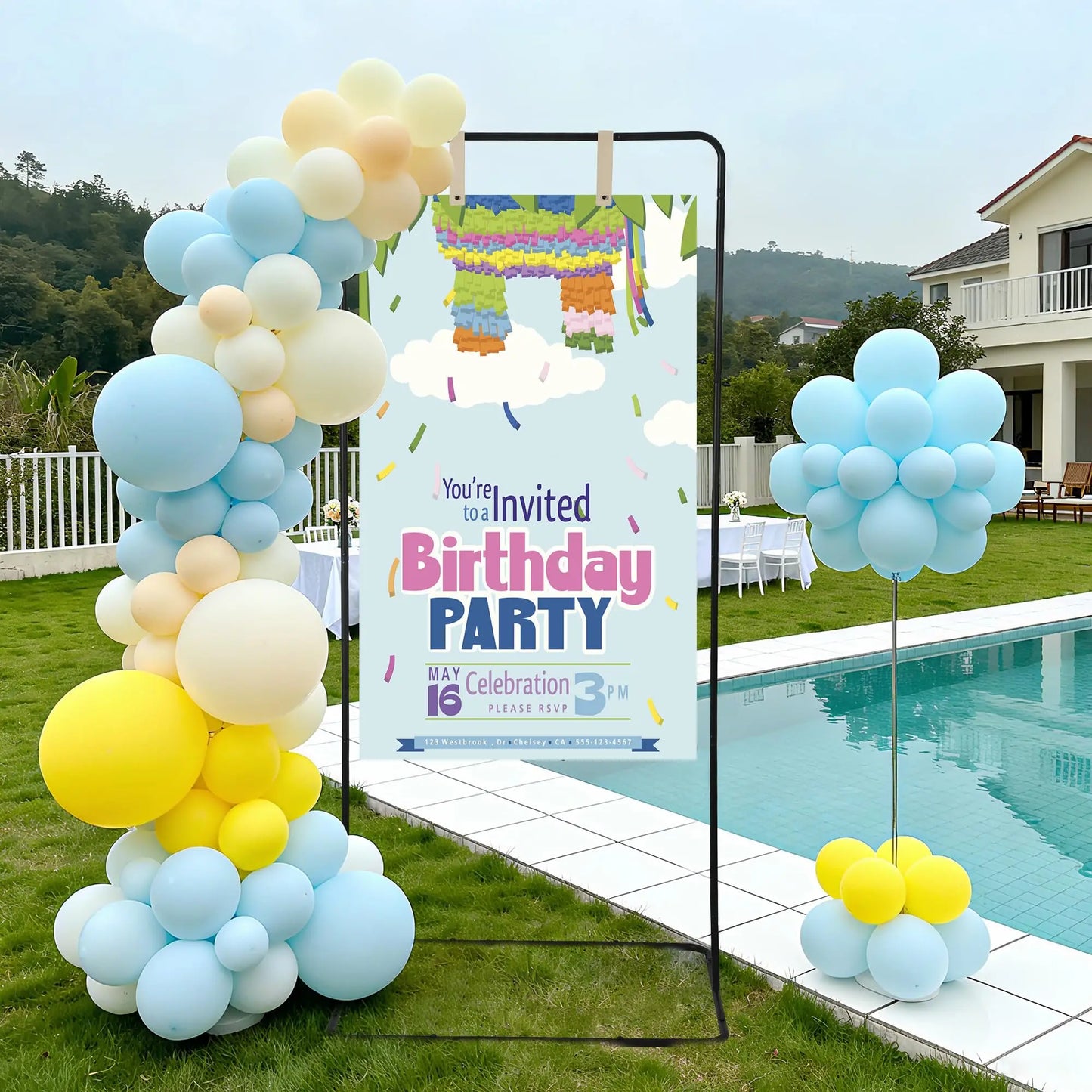 Adjustable Welcome Sign Stand 50 to 68 Inch Metal Easel Sign Holder for Wedding Birthday Baby Shower Parties with Leather Straps