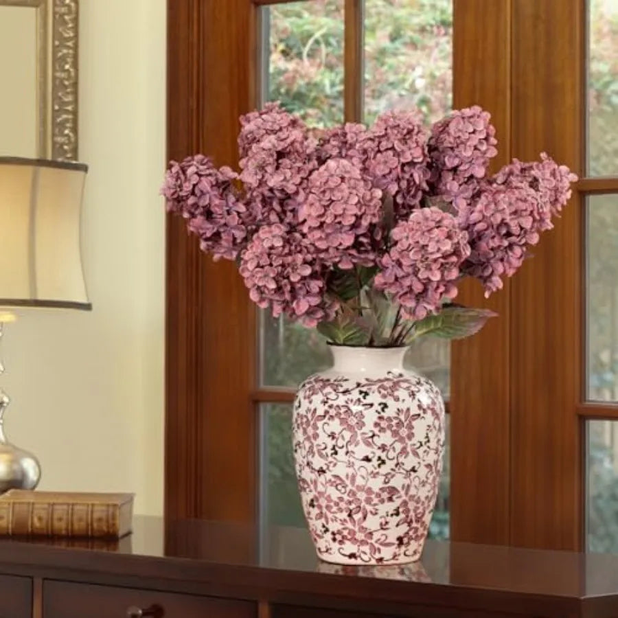 Burgundy Hydrangea Artificial FlowersFall Hydrangeas Artificial Flowers Fake Fall Dried Hydrangea Decoration Faux Silk Flower w