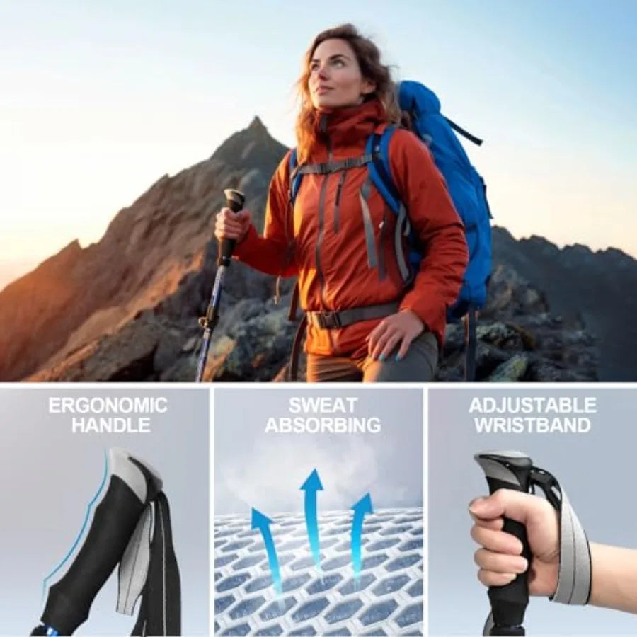 Trekking Poles Collapsible Hiking Poles - 2 Pcs Aluminum Alloy 7075 Trekking Sticks with Quick Lock System, Telescopic, Collaps