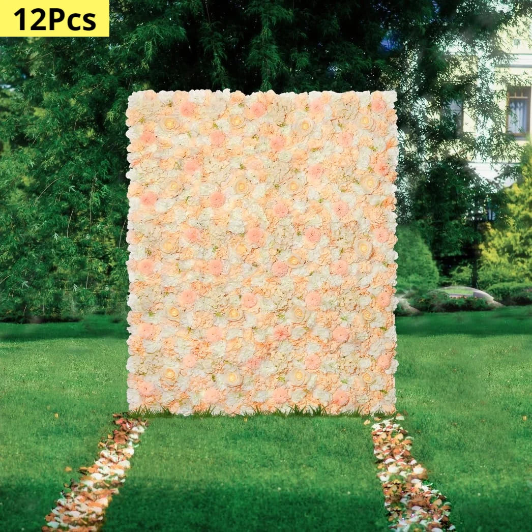 12 Pack 15 X 15 Inch Artificial White Roses Wall Decor, White Flower Panels Backdrops for Wedding Party Bridal Shower Corporate