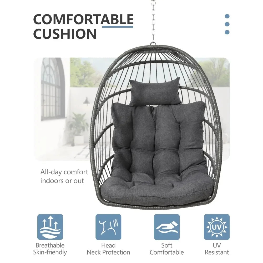 Indoor Outdoor Wicker Egg Chair with Stand Hanging Swing Chair with Cushion 350 Lbs Capacity for Patio Customized
