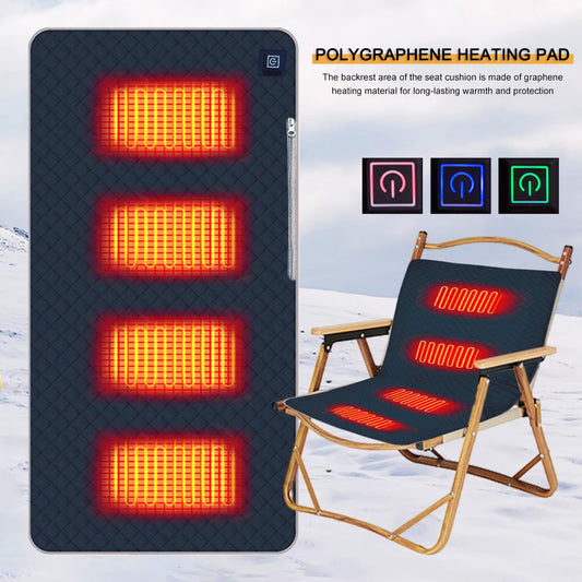 4 Heated Areas Camping Chair Heated Cushion Thickened Heating Mat Cushion Type C/USB Charging for Winter Outdoor Stadium Fishing
