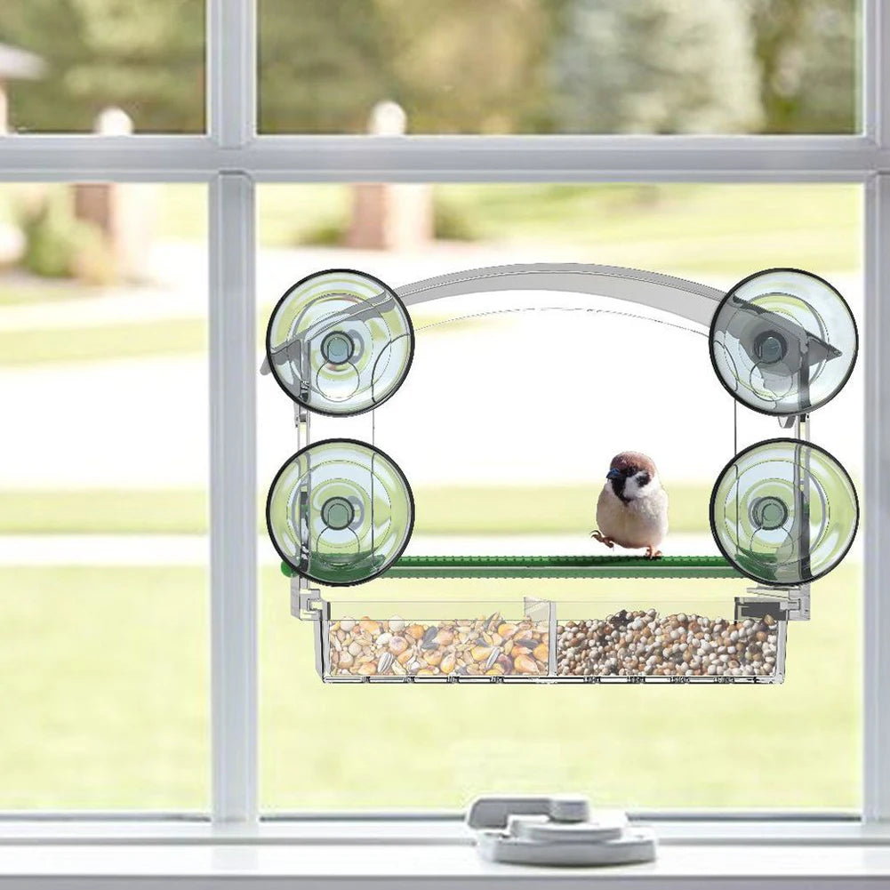 Window Bird Feeder Window Bird Bait Box with 4 Suction Cups Acrylic Window Birdhouse with Rod Wild Bird Feeder for Outdoors