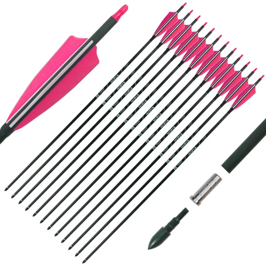 30 Carbon Hunting Arrows for Recurve and Compound Bows Target Practice with 4 Natural Turkey Feathers Spine 400 Black Pack of 1