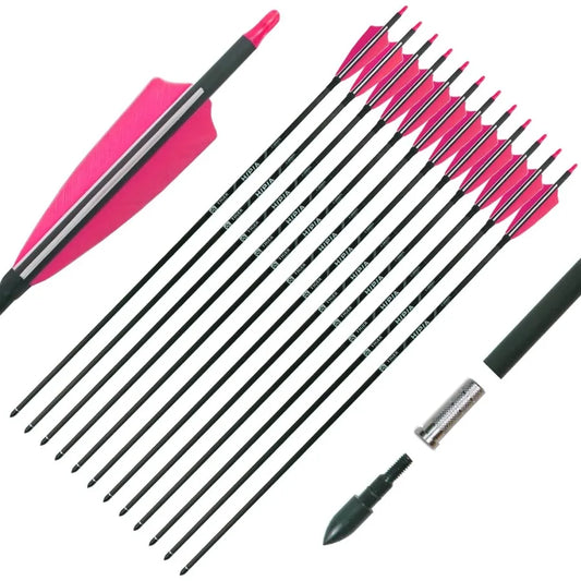 30 Carbon Hunting Arrows for Recurve and Compound Bows Target Practice with 4 Natural Turkey Feathers Spine 400 Black Pack of 1
