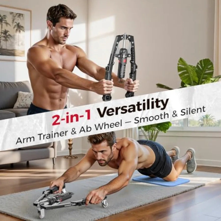 3-in-1 Chest Arm Twister Core Trainer Hydraulic Power CoreFlex for Strength Training 22-440lbs Resistance Black with Ab Roller