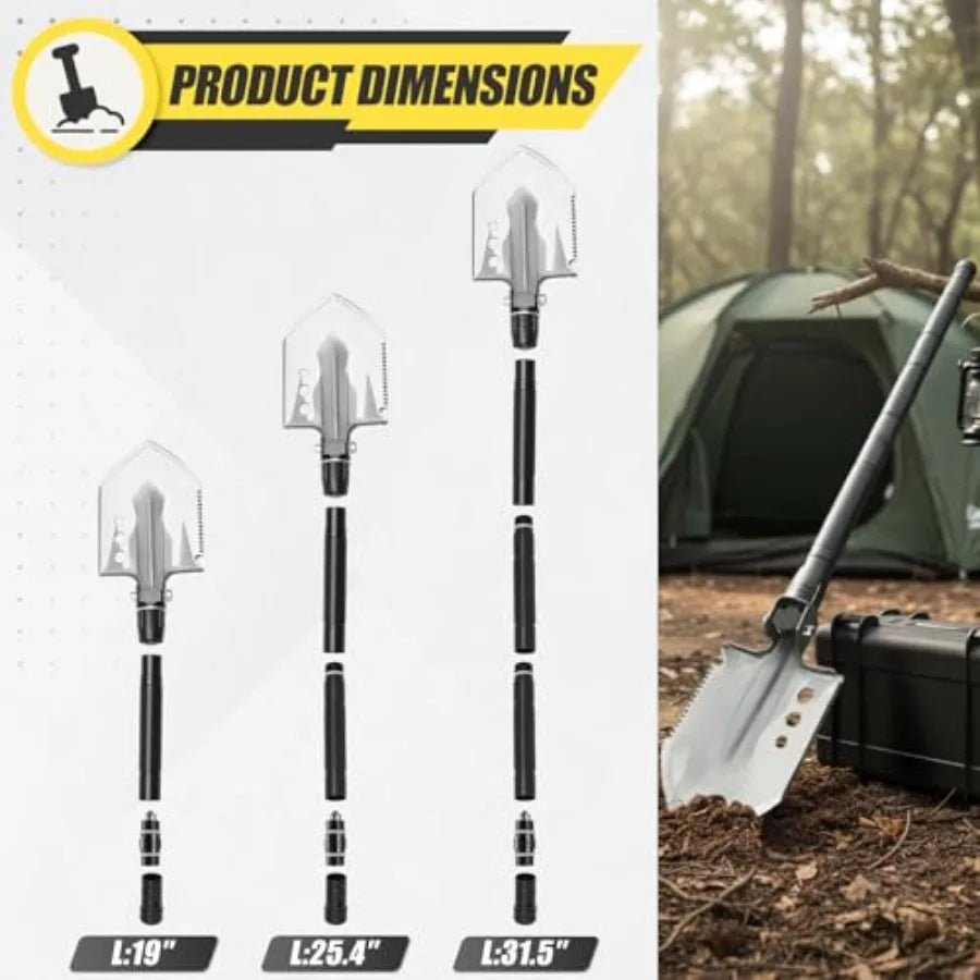 Folding Camping Shovel Axe Kit Multifunctional Survival Shovel with Stainl Steel Pickaxe pliers, Compass Locking scissors Magne
