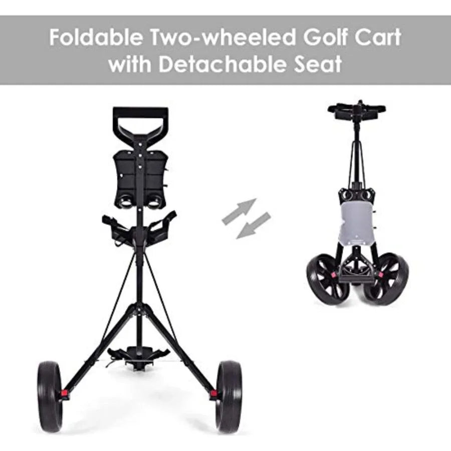 Golf Push Cart Folding Push Pull Golf Cart Trolley with 2 Wheels for Golf Club Bag Collapsible Golf Push Cart with Fo