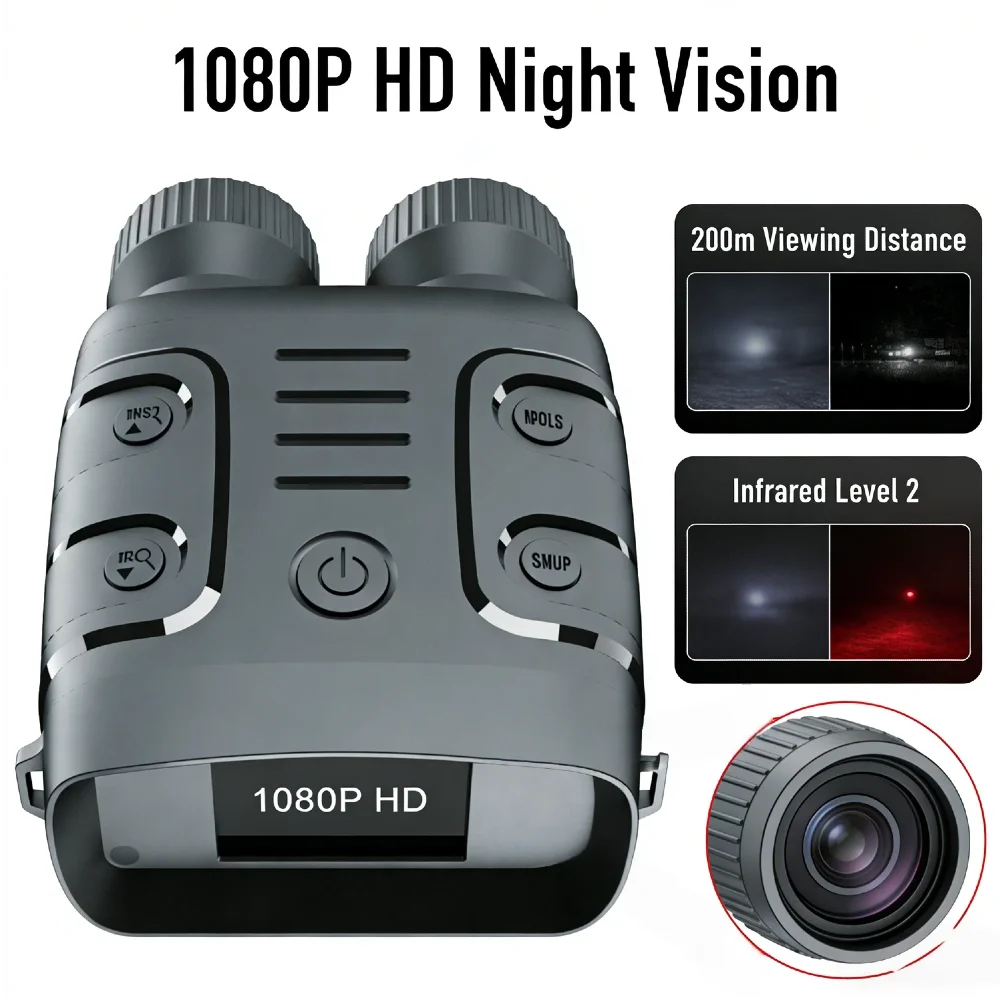 HD 1080P Night Vision Goggles 2.4-Inch Screen Infrared Digital Binoculars 5X Digital Zoom 300M Full Dark Viewing 7-Level I