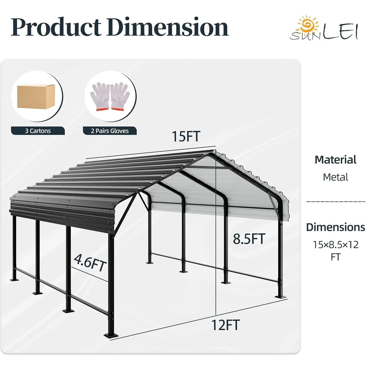 Metal Carport, Heavy Duty Metal Carport Canopy with Galvanized Steel Roof and Frame, Permanent Garage for Pickup,, Customized