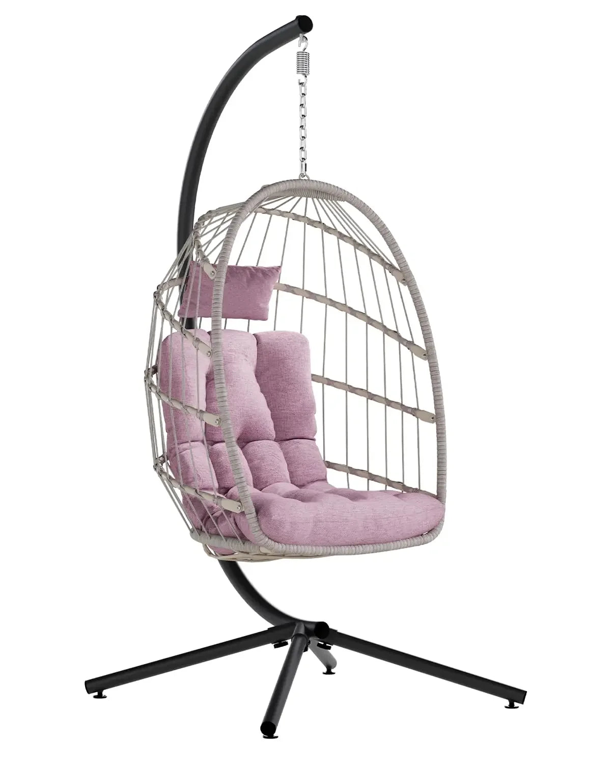 Indoor Outdoor Wicker Egg Chair with Stand Hanging Swing Chair with Cushion 350 Lbs Capacity for Patio Customized