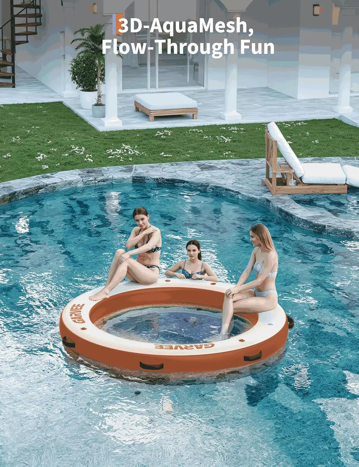 2.4m Round Inflatable Floating Dock Platform,Heavy Duty Water Raft Island with Mesh Swim Area & Non-Slip EVA Deck,for Sea & Pool