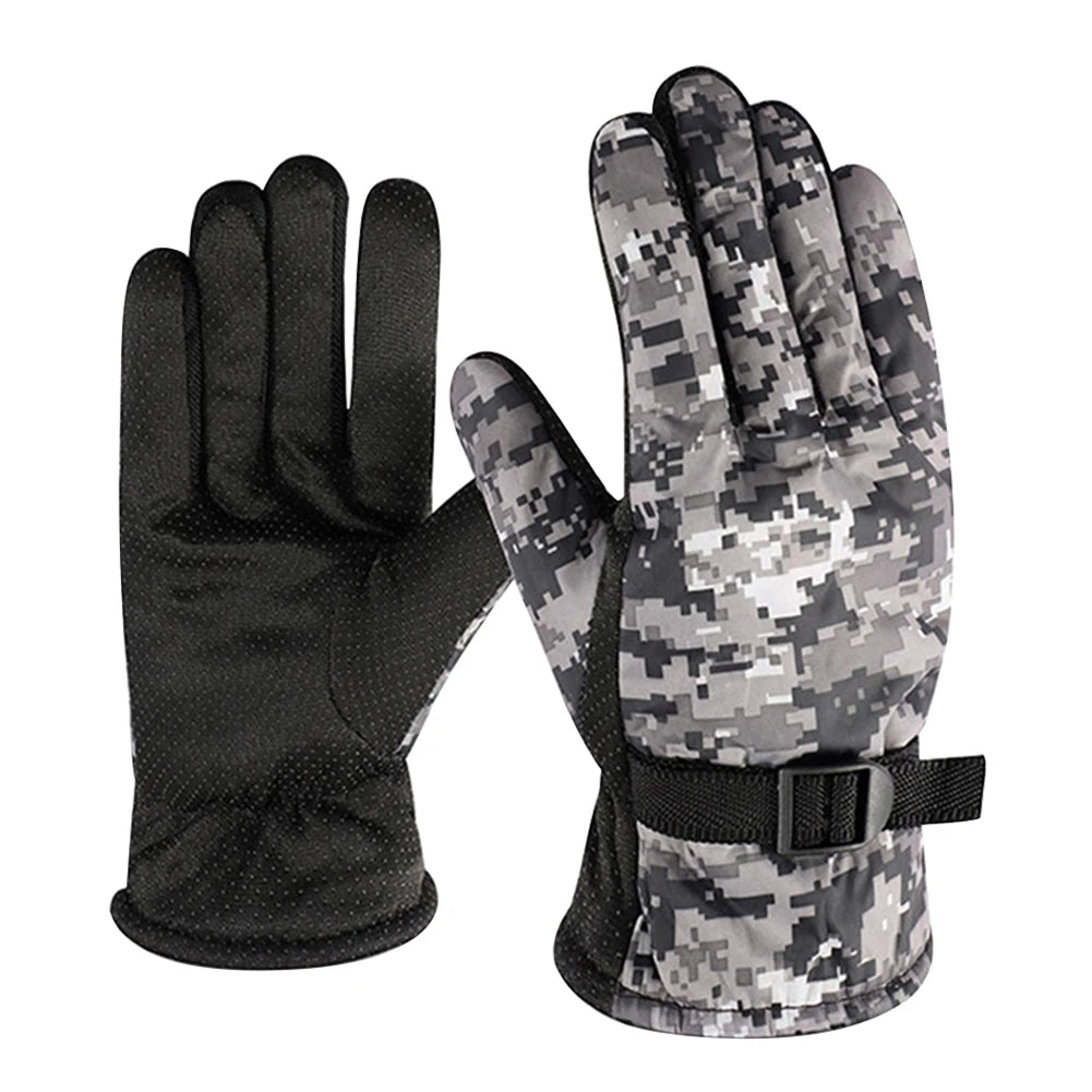 Mens Bike Gloves Full Finger Ski Gloves Cycling Gloves for Winter (Camo Grey)