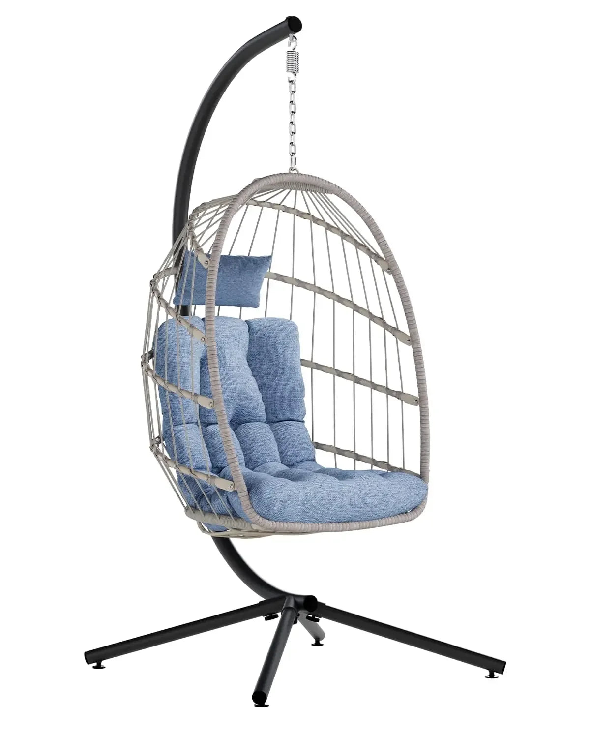 Indoor Outdoor Wicker Egg Chair with Stand Hanging Swing Chair with Cushion 350 Lbs Capacity for Patio Customized