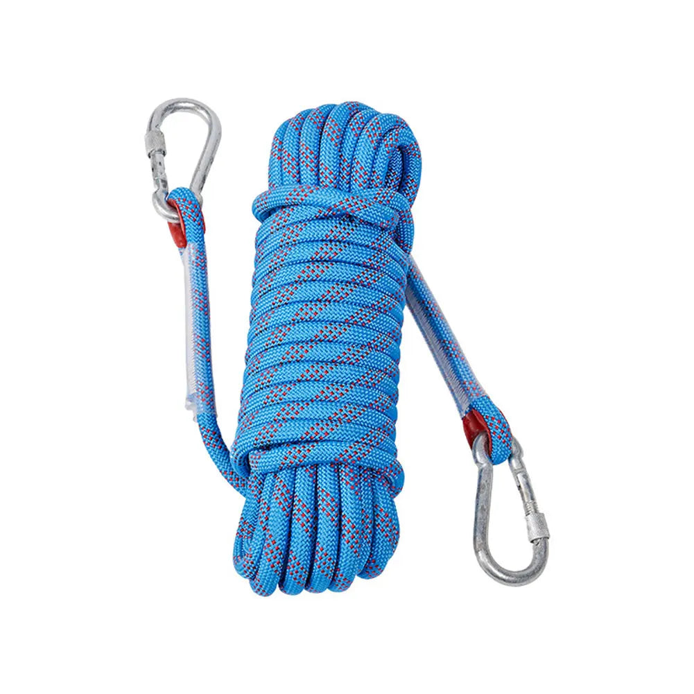 10mm Outdoor Static Rapelling Rope with 2 Hooks Climbing Emergency Rope Mountaineering Rope for Fire Escape Car Rescue