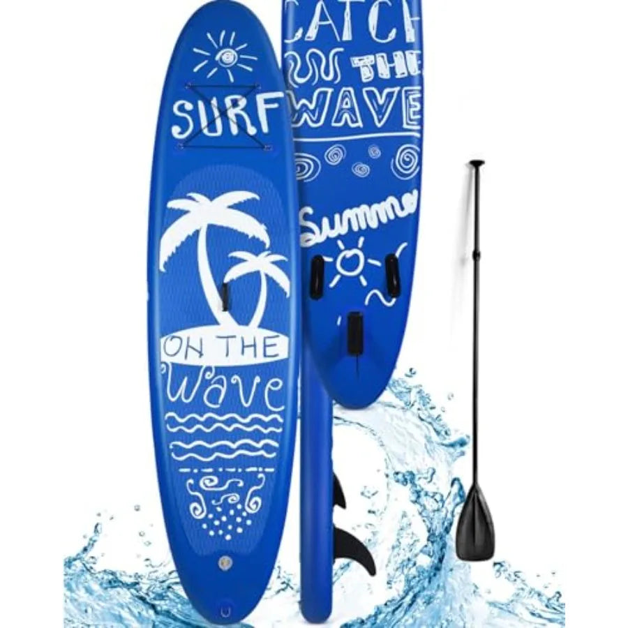 SURF Pattern Inflatable Upright Paddle Board for Adults and Teenagers Lightweight PVC Material Blue-Gray Includes Detachable Fi