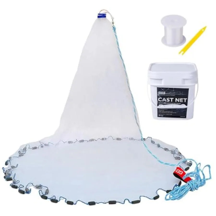 American Fishing Cast Net for Freshwater Saltwater Bait Fish Shrimp Trap 3ft-12ft Radius 1/4-3/8inch Mesh Size Blue Castnet wit