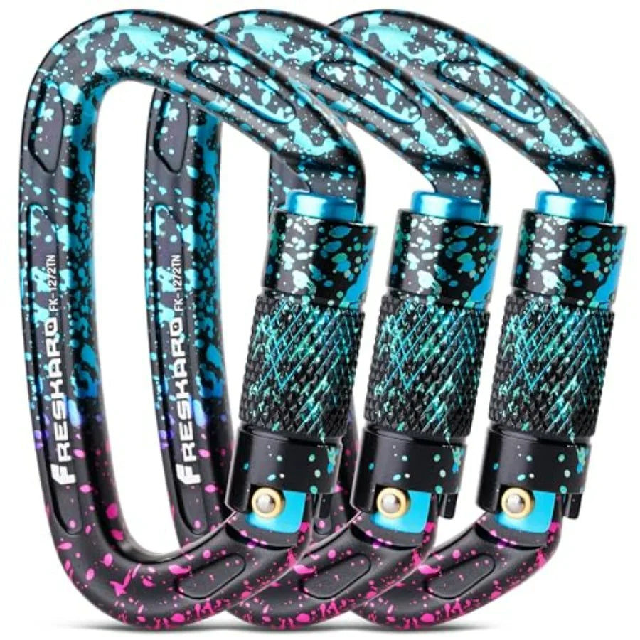 UIAA Certified 25KN Auto Locking Climbing Carabiner Clips, Twist Lock, and Heavy Duty Carabiners for Rock Climbing, Rappelling,