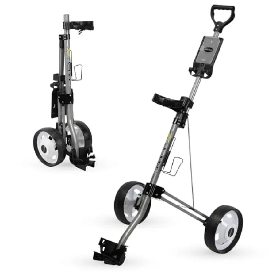 X-Lite 2-Wheel Golf Push Cart Ultra-Lightweight Aluminum Folding Trolley with Ergonomic Handle Smooth-Rolling Wheels Built-in S
